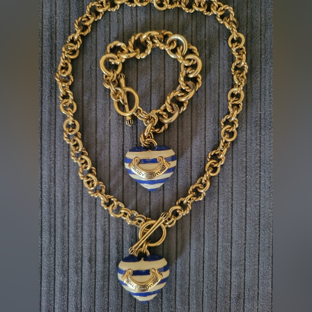 Juicy Couture Strip Heart Chain and Bracelet